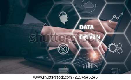 Data driven marketing concept. Data collection icons with Big data analytic message. Marketing technology. Working on computer cubes with data driven. Creative digital development agency. Royalty-Free Stock Photo #2154645245