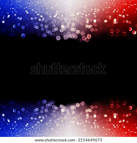 Abstract patriotic red white and blue glitter sparkle confetti black background for party invite, July 4th 14 firework, memorial flag pattern, USA fourth 4 sale, election president vote or labor day Royalty-Free Stock Photo #2154649673