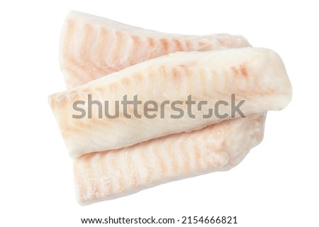 Frozen cod fish loins without skin isolated on white. Royalty-Free Stock Photo #2154666821