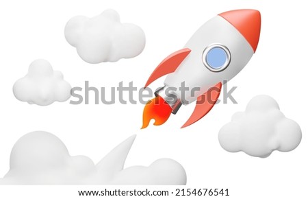 Rocket taking off. Clouds and smoke from a rocket taking off. Isolated 3d object on a transparent background Royalty-Free Stock Photo #2154676541
