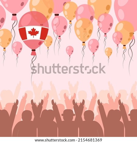 Background, wallpaper for Canadian Independence Day first of July. Canada Day with lots of balloons, many people. Feast of the first of July. Vector best premium cartoon style illustration.