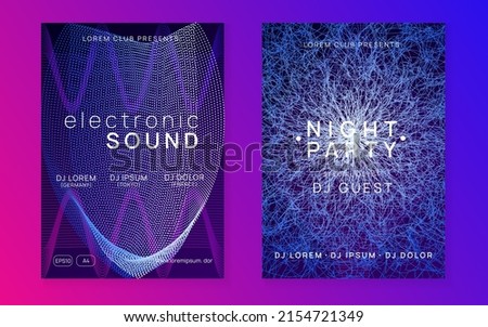 Trance party. Digital discotheque banner set. Dynamic gradient shape and line. Neon trance party flyer. Electro dance music. Electronic sound. Club dj poster. Techno fest event. Royalty-Free Stock Photo #2154721349