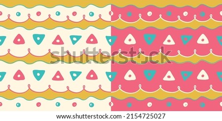 Color ornament hand drawing repeating elements. Geometric shapes and lines