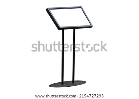 Outdoor metal restaurant menu stand with copy space and isolated.