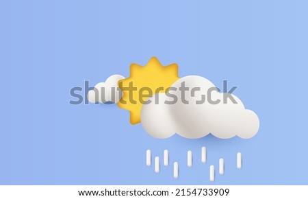 realistic rain sun on blue background 3d.Trendy and modern vector in 3d style.