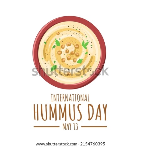 Top view of hummus, isolated on white background, as international hummus day template. vector illustration. Royalty-Free Stock Photo #2154760395