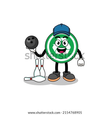 Mascot of recycle sign as a bowling player , character design