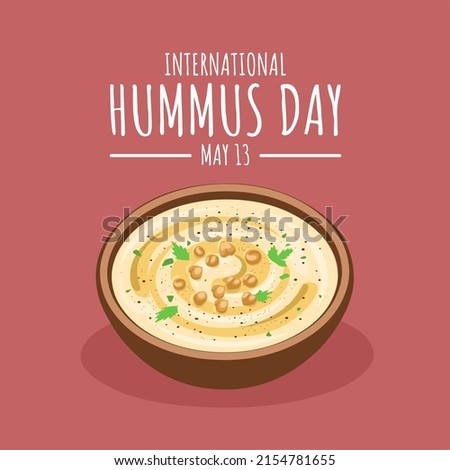 Top view of hummus, isolated on red background, as international hummus day template. vector illustration. Royalty-Free Stock Photo #2154781655