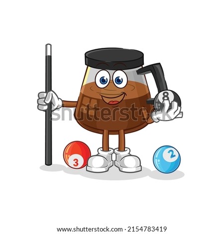 coffee machine plays billiard character. cartoon mascot vector