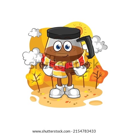 coffee machine in the autumn. cartoon mascot vector
