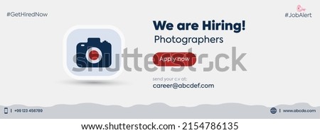 we are hiring photographer. we are hiring announcement facebook cover. photographers recruitment cover with camera. job announcement complete cover post. Website banner or Cover. Apply Now. send cv