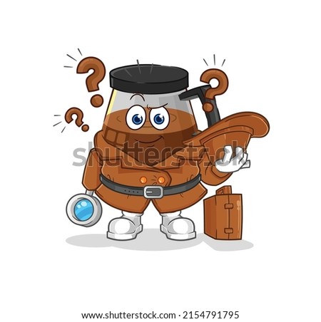 coffee machine detective vector. cartoon character
