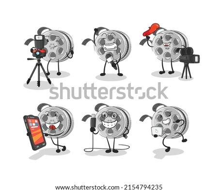 the film reel technology group character. cartoon mascot vector