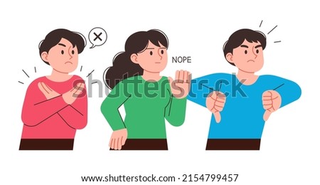 Bad reaction, public booing, rejection. Vector illustration of a collection of negative reactions of characters. Royalty-Free Stock Photo #2154799457
