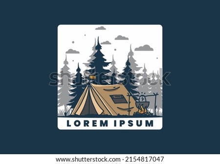Camping and cooking in nature illustration design