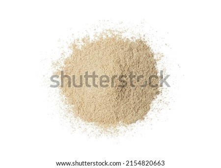 Pile of maca powder isolated on white background. Top view. Flat lay. Royalty-Free Stock Photo #2154820663