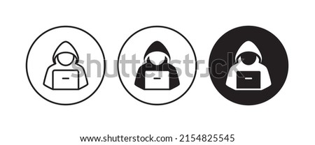 Computer hacker with laptop icon, Spy agent searching sign, symbol, logo, illustration, editable stroke, flat design style isolated on white Royalty-Free Stock Photo #2154825545