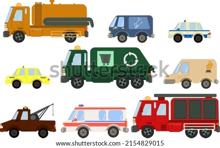 Set of isolated sity cars on a white background