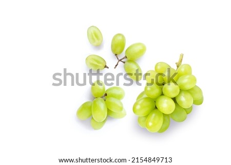 Green muscat grapes and half sliced isolated on white background. Top view. Flat lay. Grape pattern texture background.  Royalty-Free Stock Photo #2154849713