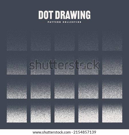 Square shaped dotted objects, stipple elements. Stippling, dotwork drawing, shading using dots. Pixel disintegration, halftone effect. White noise grainy texture. Fading gradient. Vector illustration Royalty-Free Stock Photo #2154857139