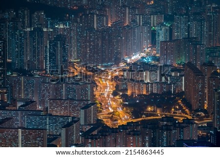 The buildings in Hong Kong at night as seen from Lions Head