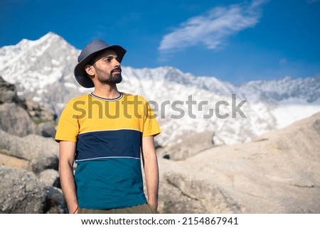Hiker in the mountains, Triund, Himachal Pradesh, India