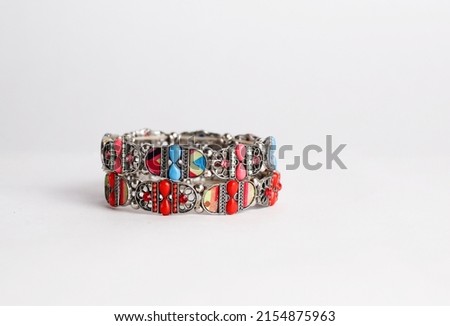 Jewellery bangle background with place for text banner. Fashion accessories.