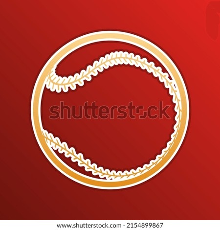 Baseball ball sign. Golden gradient Icon with contours on redish Background. Illustration.