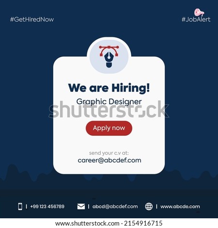 We are hiring graphic designer post with pen tool icon. Graphic designer hiring facebook and instagram post. company hiring poster concept. New Job Post