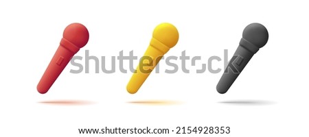 Set of microphone 3d icons, mono chrome render style illustration. Vector illustration