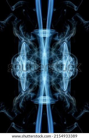 abstract graphics black blue fractal reflection symbol, design effect meditation background Royalty-Free Stock Photo #2154933389
