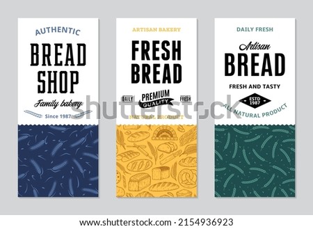 Bread labels in modern style. Bread and packaging design templates for baked goods, bakery branding and identity. Vector bakery illustrations and patterns Royalty-Free Stock Photo #2154936923