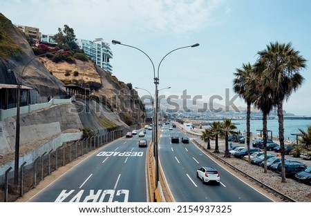 Highway between ocean and mountains in Lima, Peru.