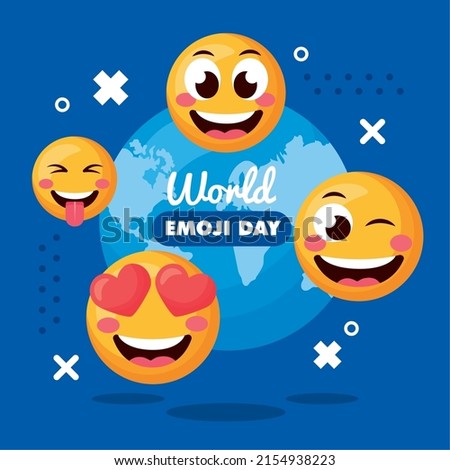 world emoji day lettering card with earth planet Royalty-Free Stock Photo #2154938223