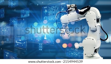 Robot arm and technology concept. Factory automation. Electronics.