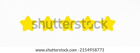 Quality rating. Approval acceptance honor. Five yellow stars row on white background. The best excellent business services rating customer experience concept.