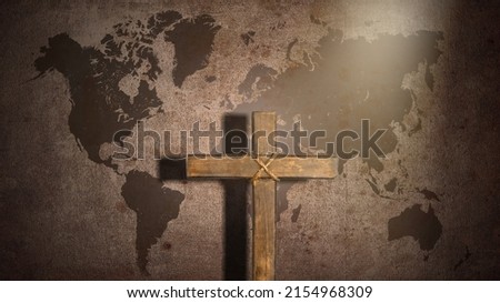 The Holy Cross and the World Gospel on world background. Royalty-Free Stock Photo #2154968309