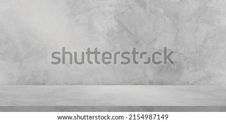 Empty cement wall room interior background and rough floor shelf perspective well editing montage display products and text presentation on concrete free space backdrop 