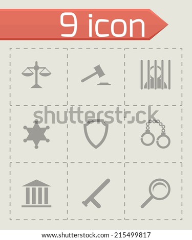 Vector black justice icons set on grey background