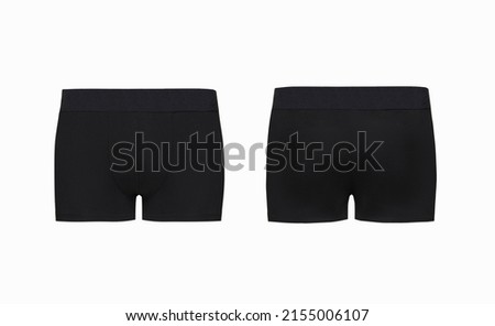 Ghost mannequin, Black men's classic boxer briefs isolated on white background. Male cotton underwear cutout, Man fabric voluminous trunks underpants close up, mock up, template, flat lay photo Royalty-Free Stock Photo #2155006107