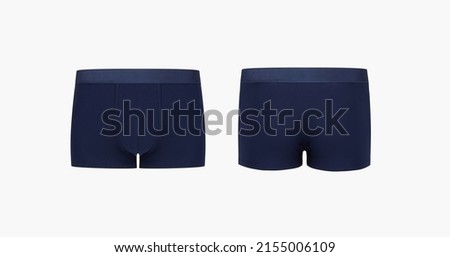 Ghost mannequin, dark blue men's classic boxer briefs isolated on white background. Male cotton underwear cutout, Man fabric voluminous trunks underpants close up, mock up, template, flat lay photo Royalty-Free Stock Photo #2155006109