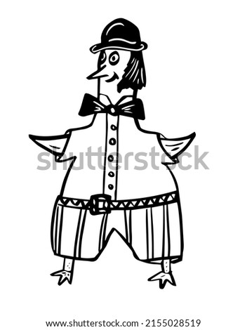 Funny seagull bird, groom bird. Cartoon bird for wedding invitation. Vector, illustration.