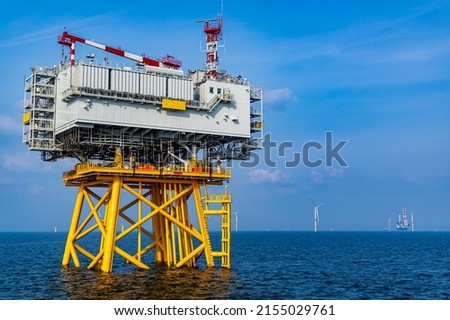 Offshore substation in the Bay of Biscay Royalty-Free Stock Photo #2155029761