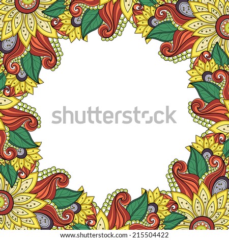 Vector Colored Floral Background. Hand Drawn Texture with Flowers