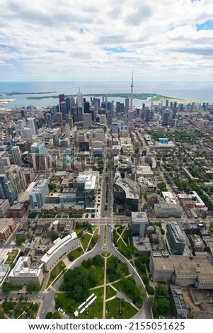 Aerial photograph of Toronto as seen from a helicopter during the day