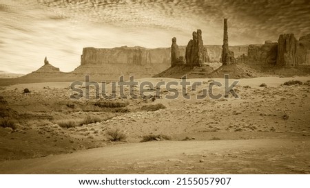 Monument Valley mesas in a sepia color picture