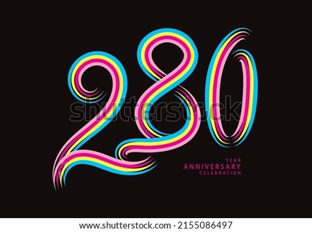 280 number design vector, graphic t shirt, 280 years anniversary celebration logotype colorful line, 280th birthday logo, Banner template, logo number elements for invitation card, poster, t-shirt.