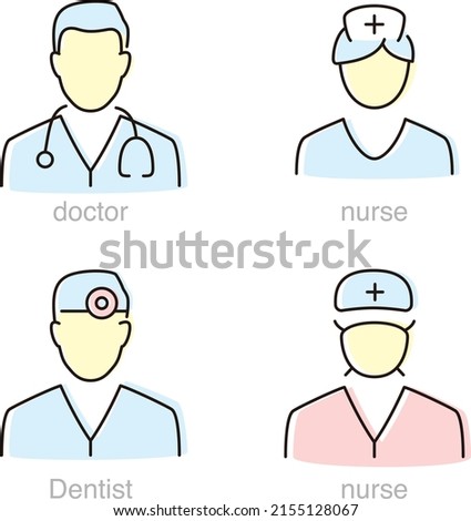 Doctor and nurse line vector icons