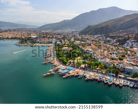 Aerial view of Fethiye coastline in Turkey. Fethiye is a popular tourist destination in the Turkish Riviera. Royalty-Free Stock Photo #2155138599