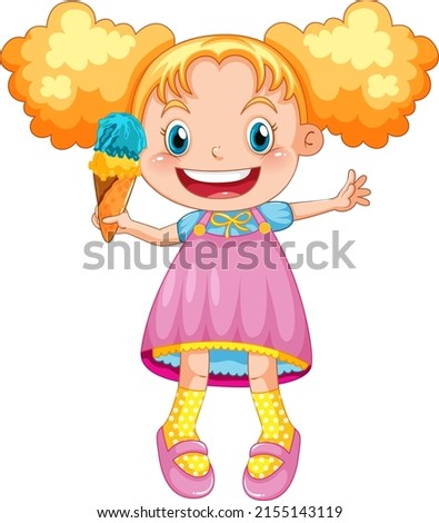 Happy girl holding ice cream illustration